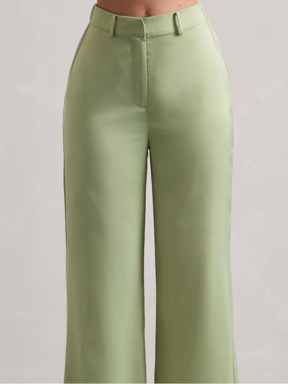 NWT Club L London Satin Wide Leg Trouser Sage Green High Rise Size US 8 - Picture 2 of 11